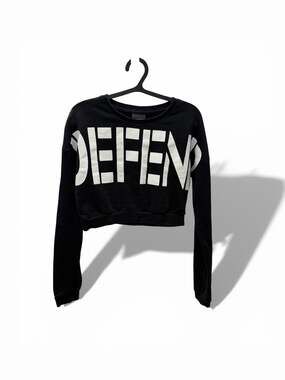 DEFEND Black Graphic Long Sleeve Cropped Sweatshirt
